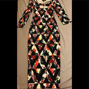 Body con knee length dress with geometric shapes